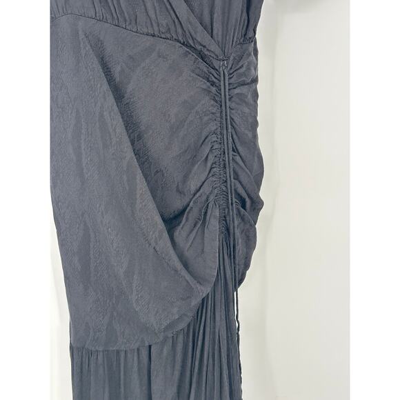 AFRM Black Maxi Nile Dress Snake Jacquard Print Short Sleeve Ruching Cocktail M - Picture 7 of 10